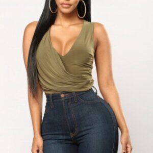 Olive Montse V Neck Fashion Nova Draped Bodysuit